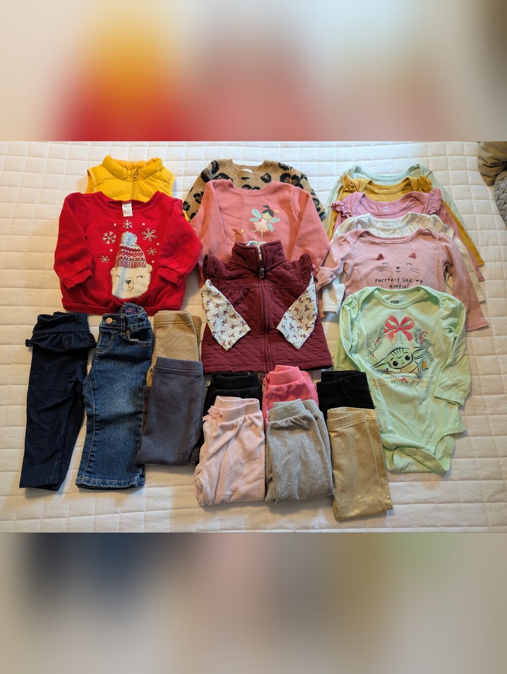 Bundle Of 18 Month Girls Assorted Bodysuits, Tops, Leggings And Jeans 22 Pieces